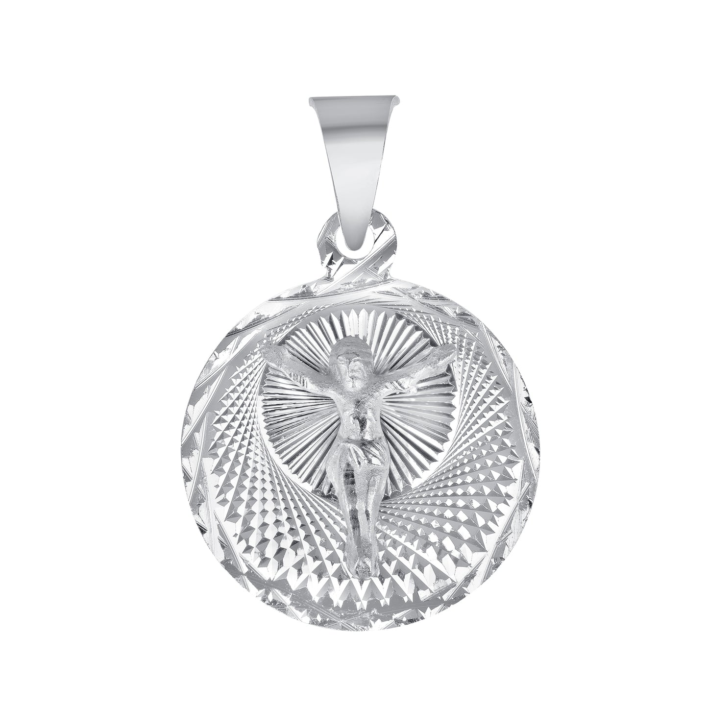 Silver 925 Virgin Mary (Virgen de Guadalupe) and Jesus Christ Diamond Cut Round Shape Pendant. MEDA106