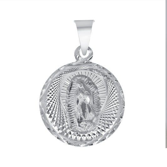 Silver 925 Virgin Mary and Jesus Christ Diamond Cut Round Shape Pendant. MEDA106