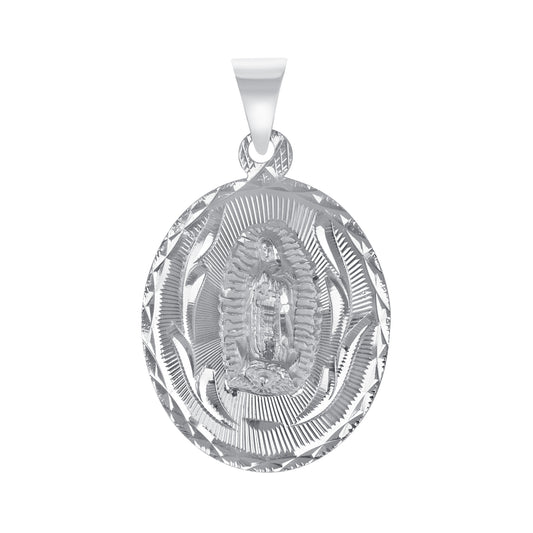 Silver 925 Virgin Mary and Jesus Christ Diamond Cut Oval Shape Pendant. MEDA107