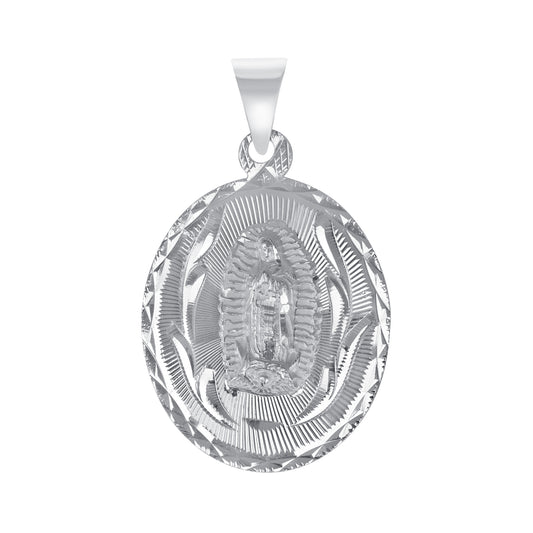 Silver 925 Virgin Mary (Virgen de Guadalupe) and Jesus Christ Diamond Cut Oval Shape Pendant. MEDA107