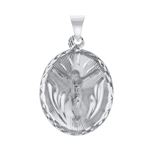 Silver 925 Virgin Mary (Virgen de Guadalupe) and Jesus Christ Diamond Cut Oval Shape Pendant. MEDA107