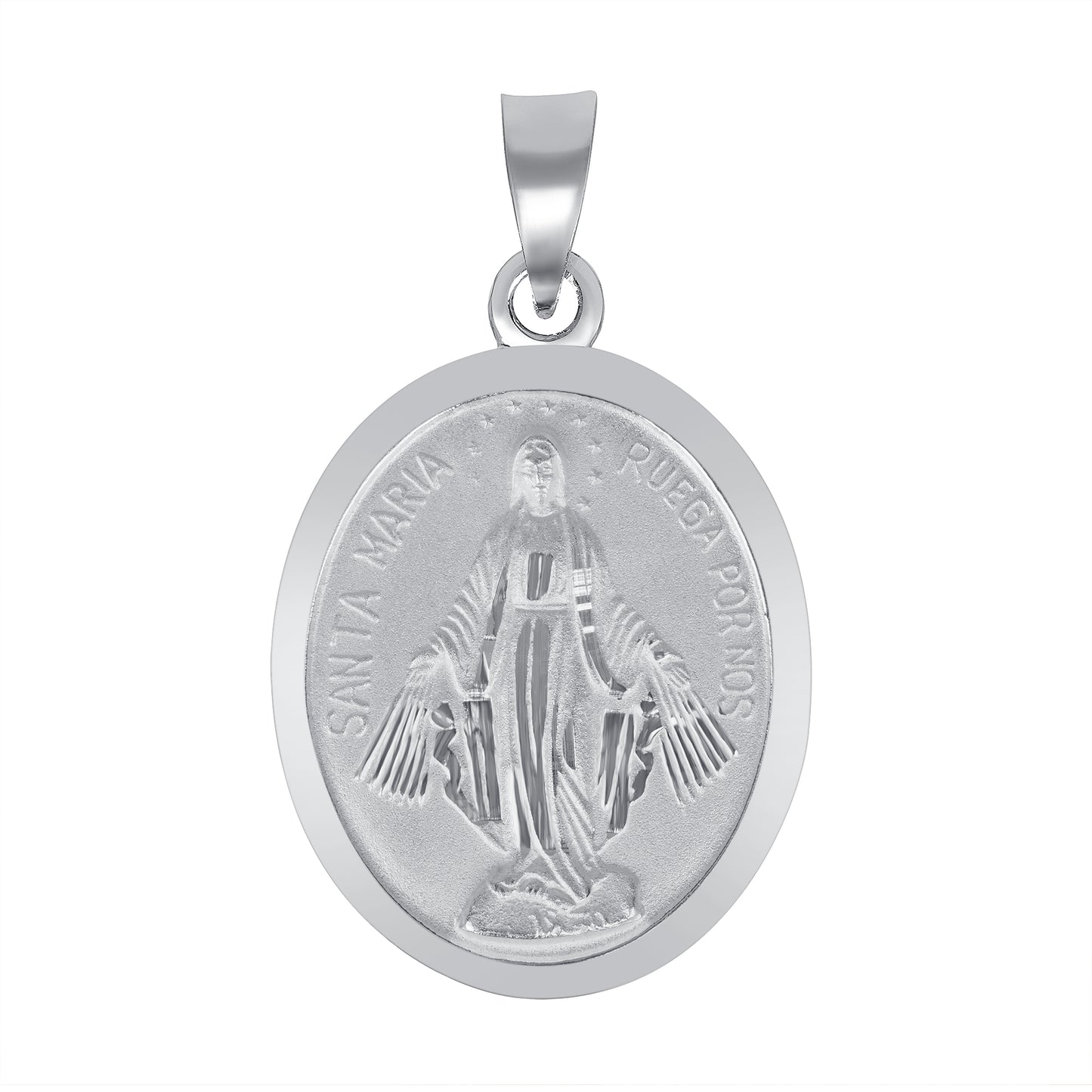 Silver 925 Virgin Mary Miraculous Large Two-Sided Oval Pendant. MEDA66-L