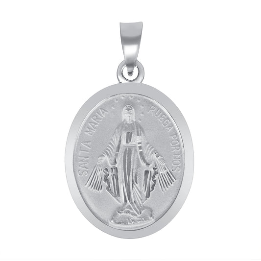 Silver 925 Virgin Mary Miraculous Large Two-Sided Oval Pendant. MEDA66-L