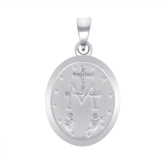 Silver 925 Virgin Mary Miraculous (Virgen Milagrosa) Large Two-Sided Oval Pendant. MEDA66-L