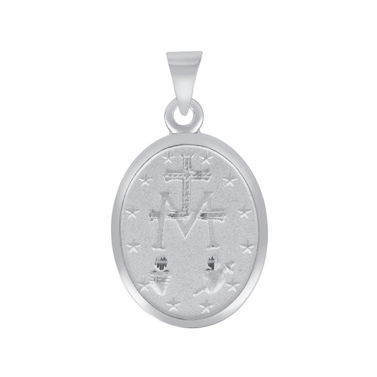 Silver 925 Virgin Mary Miraculous (Virgen Milagrosa) Medium Two-Sided Oval Pendant. MEDA66-M