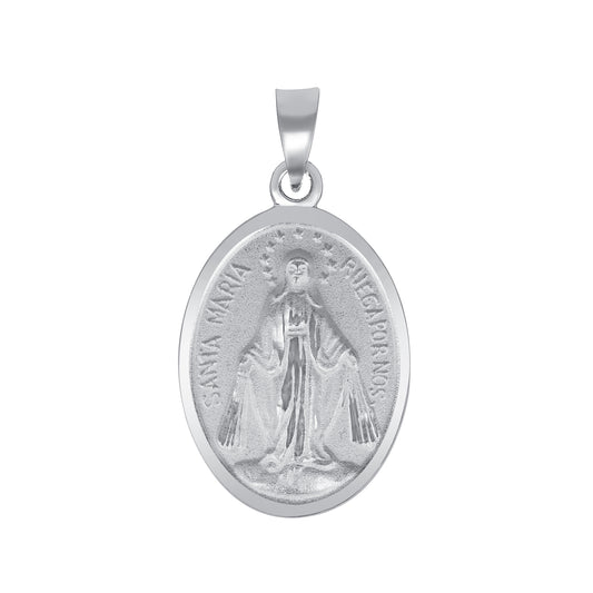 Silver 925 Virgin Mary (Virgen Milagrosa) Small Two-Sided Oval Pendant. MEDA66-S