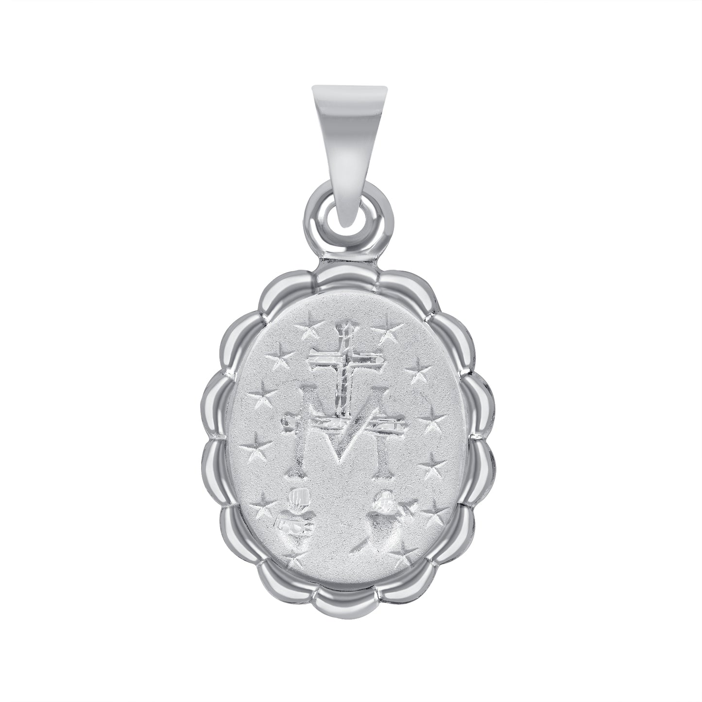 Silver 925 Virgin Miraculous Two-Sided Oval Puff Pendant. MEDA68