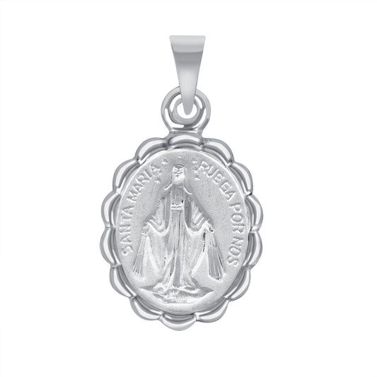 Silver 925 Virgin Miraculous Two-Sided Oval Puff Pendant. MEDA68