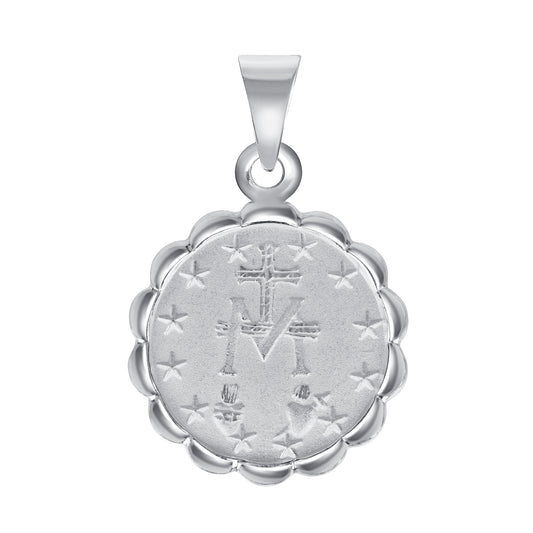 Silver 925 Virgin Miraculous Two-Sided Round Puff Pendant. MEDA69