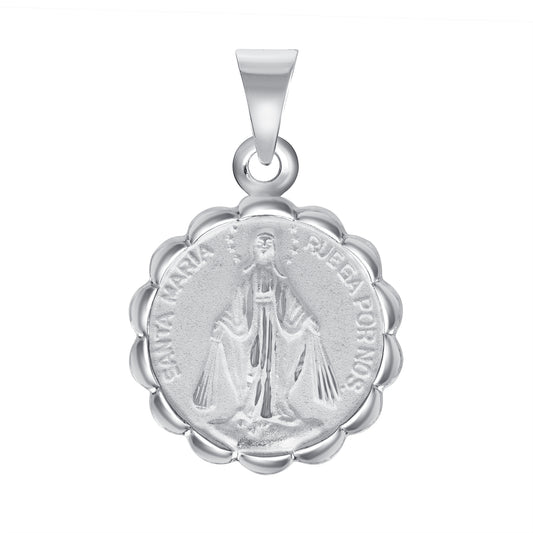 Silver 925 Virgin Miraculous Two-Sided Round Puff Pendant. MEDA69