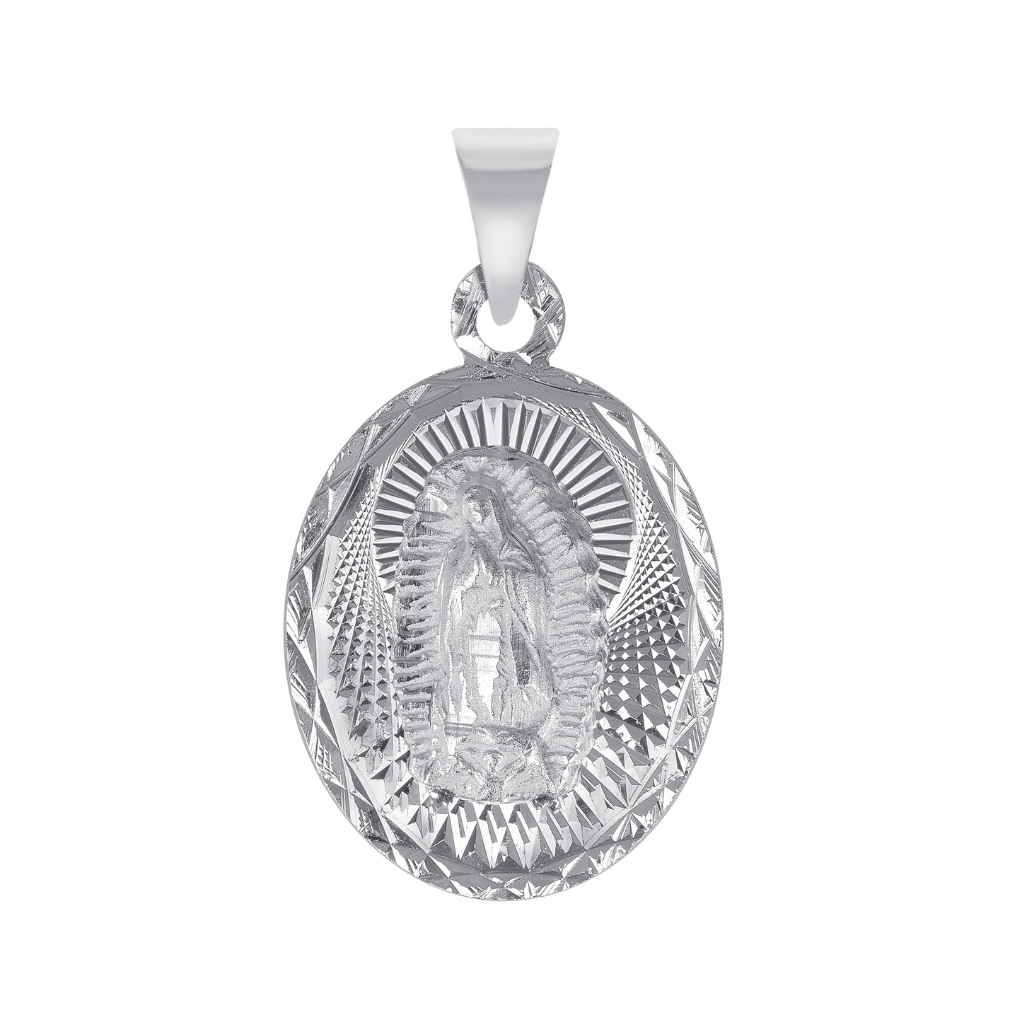 Silver 925 San Judas (Saint Jude) Small Two-Sided Diamond Cut Oval Pendant. MEDA70-S