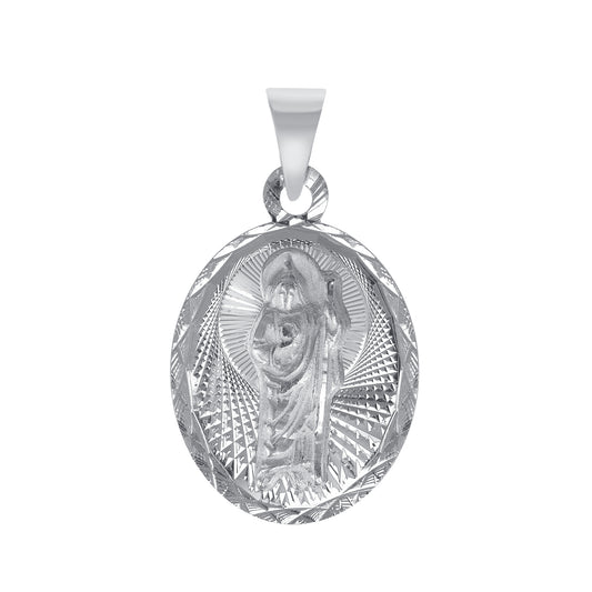 Silver 925 San Judas (Saint Jude) Large Two-Sided Diamond Cut Oval Pendant. MEDA70-L