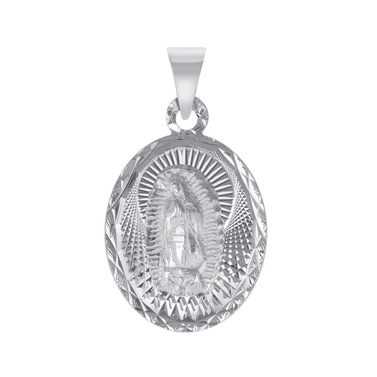 Silver 925 San Judas Small Two-Sided Diamond Cut Oval Pendant. MEDA70-S