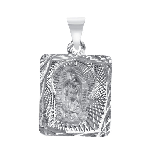 Silver 925 San Judas (Saint Jude) Large Two-Sided Diamond Cut Square Pendant. MEDA71-L