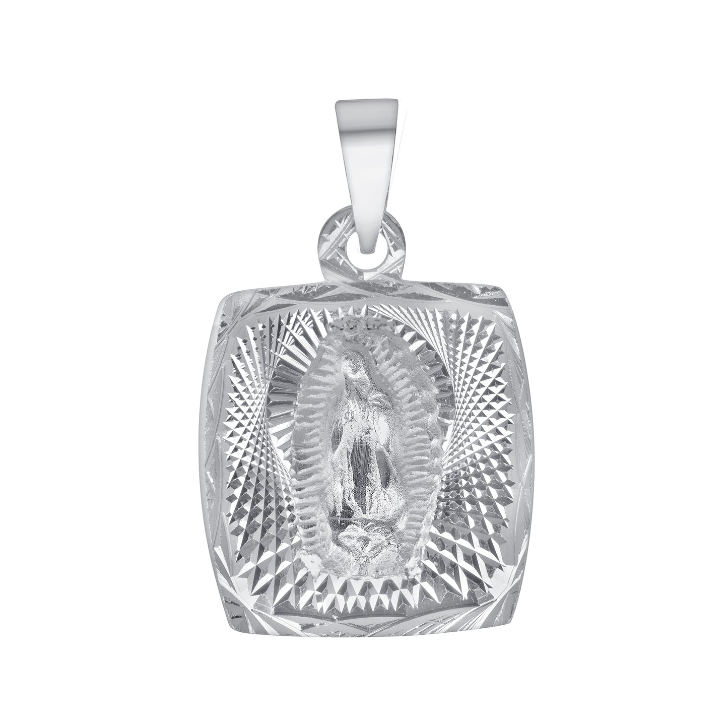 Silver 925 San Judas (Saint Jude) Medium Two-Sided Diamond Cut Square Pendant. MEDA71-M