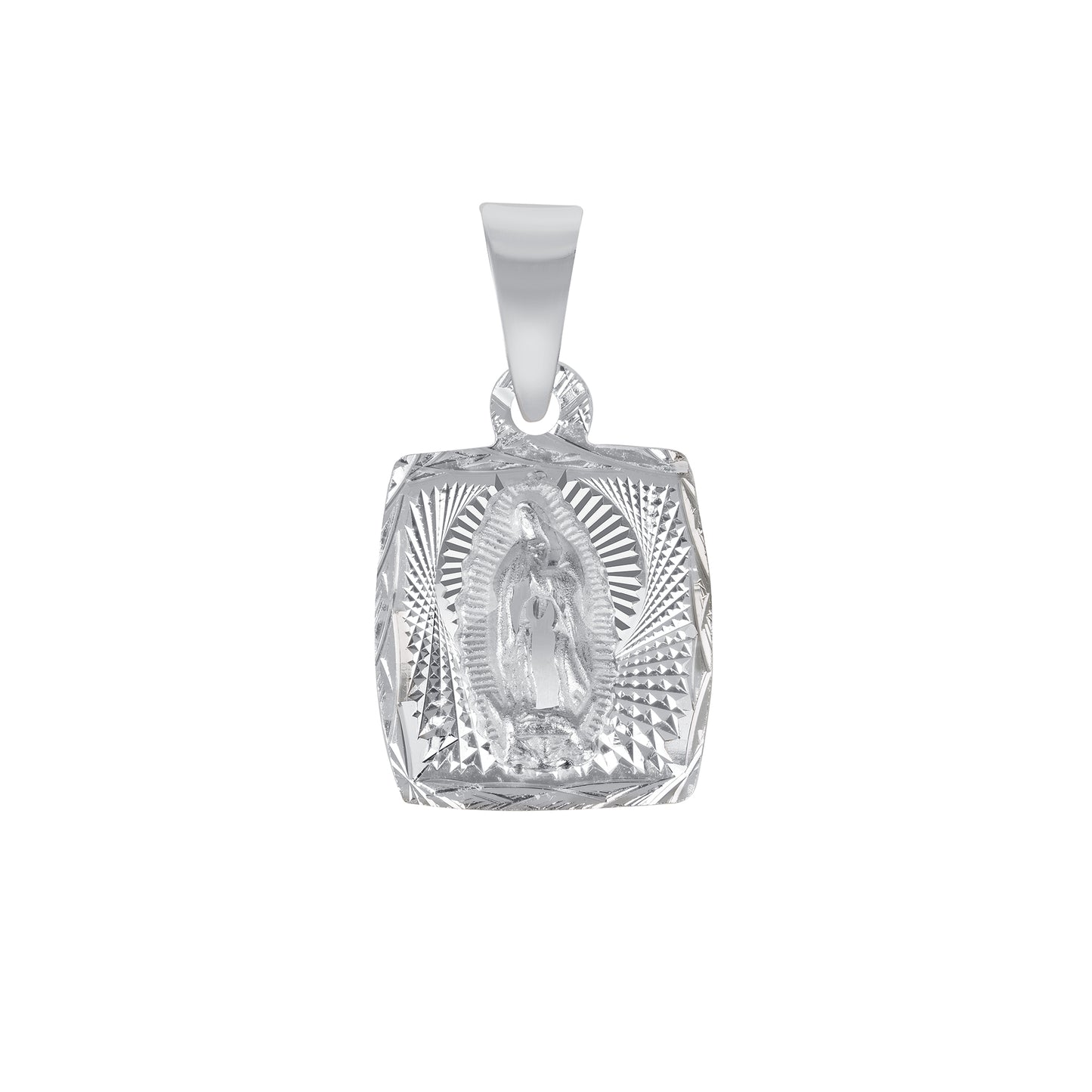 Silver 925 San Judas Small Two-Sided Diamond Cut Square Pendant. MEDA71-S