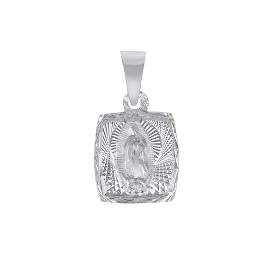 Silver 925 San Judas (Saint Jude) Small Two-Sided Diamond Cut Square Pendant. MEDA71-S