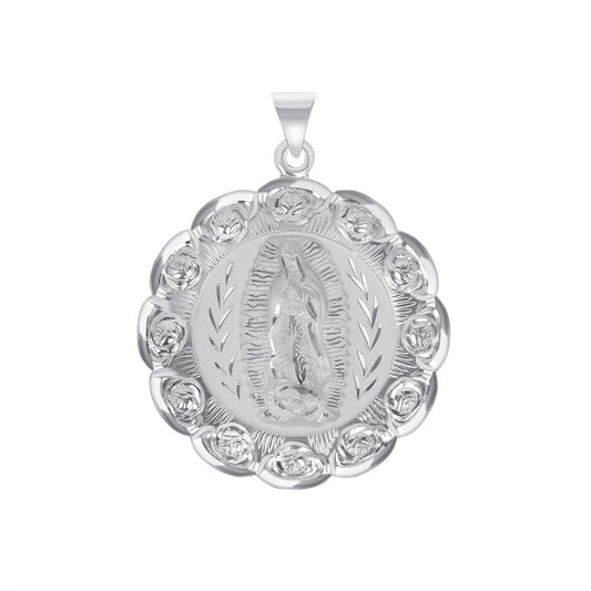 Silver 925 San Judas (Saint Jude) Two-Sided Round Rose Pendant. MEDA72