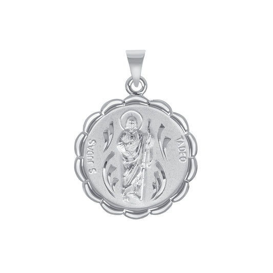 Silver 925 San Judas (Saint Jude) Two-Sided Round Puff Pendant. MEDA73