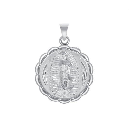 Silver 925 San Judas (Saint Jude) Two-Sided Round Puff Pendant. MEDA73
