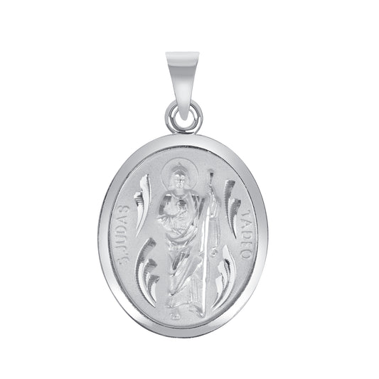 Silver 925 San Judas (Saint Jude) & Virgin Mary (Virgen de Guadalupe) Two-Sided Oval Pendant. MEDA74