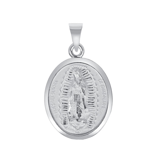 Silver 925 San Judas (Saint Jude) & Virgin Mary (Virgen de Guadalupe) Two-Sided Oval Pendant. MEDA74