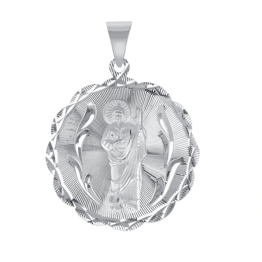 Silver 925 San Judas (Saint Jude) Round Diamond Cut Pendant. MEDA77