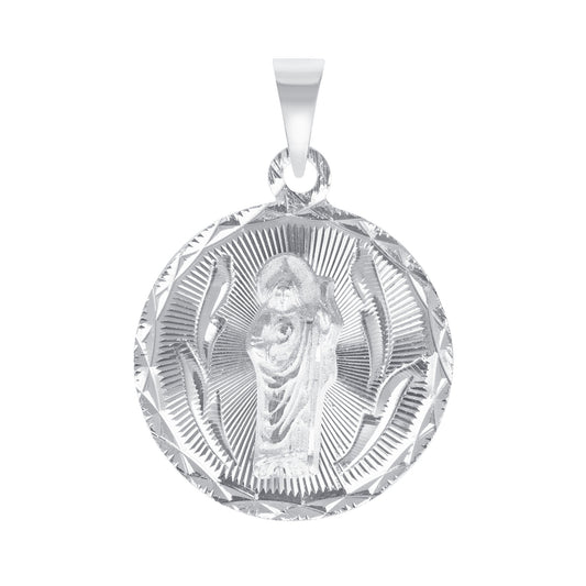 Silver 925 San Judas (Saint Jude) Small Round Diamond Cut Pendant. MEDA78-S
