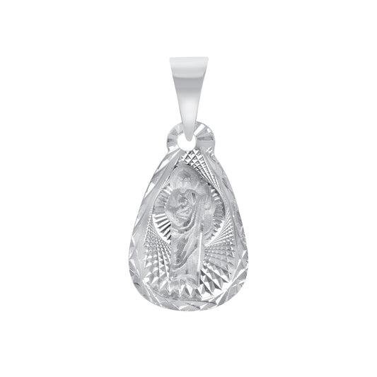 Silver 925 San Judas (Saint Jude) Diamond Cut Tear Drop Shape Pendant. MEDA81