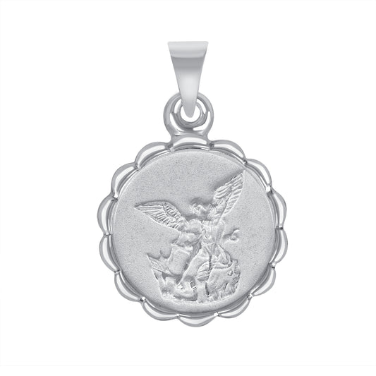Silver 925 San Miguel (Saint Michael) Round Puff Pendant. MEDA85
