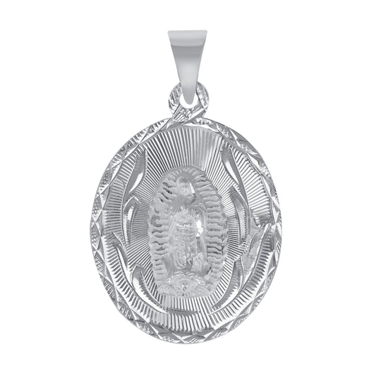 Silver 925 Virgin Mary Large Diamond Cut Oval Shape Pendant. MEDA88-L