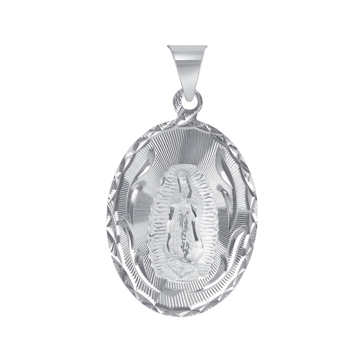 Silver 925 Virgin Mary Extra Large Diamond Cut Oval Shape Pendant. MEDA88-XL