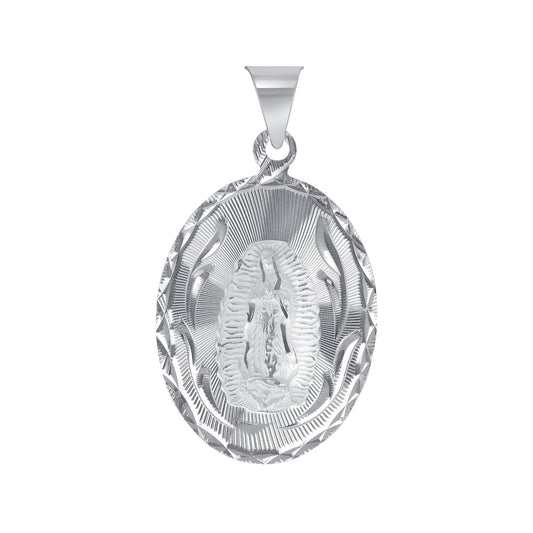 Silver 925 Virgin Mary Extra Large Diamond Cut Oval Shape Pendant. MEDA88-XL