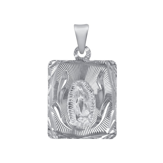 Silver 925 Virgin Mary (Virgen de Guadalupe) Small Square Shape Pendant. MEDA89-S