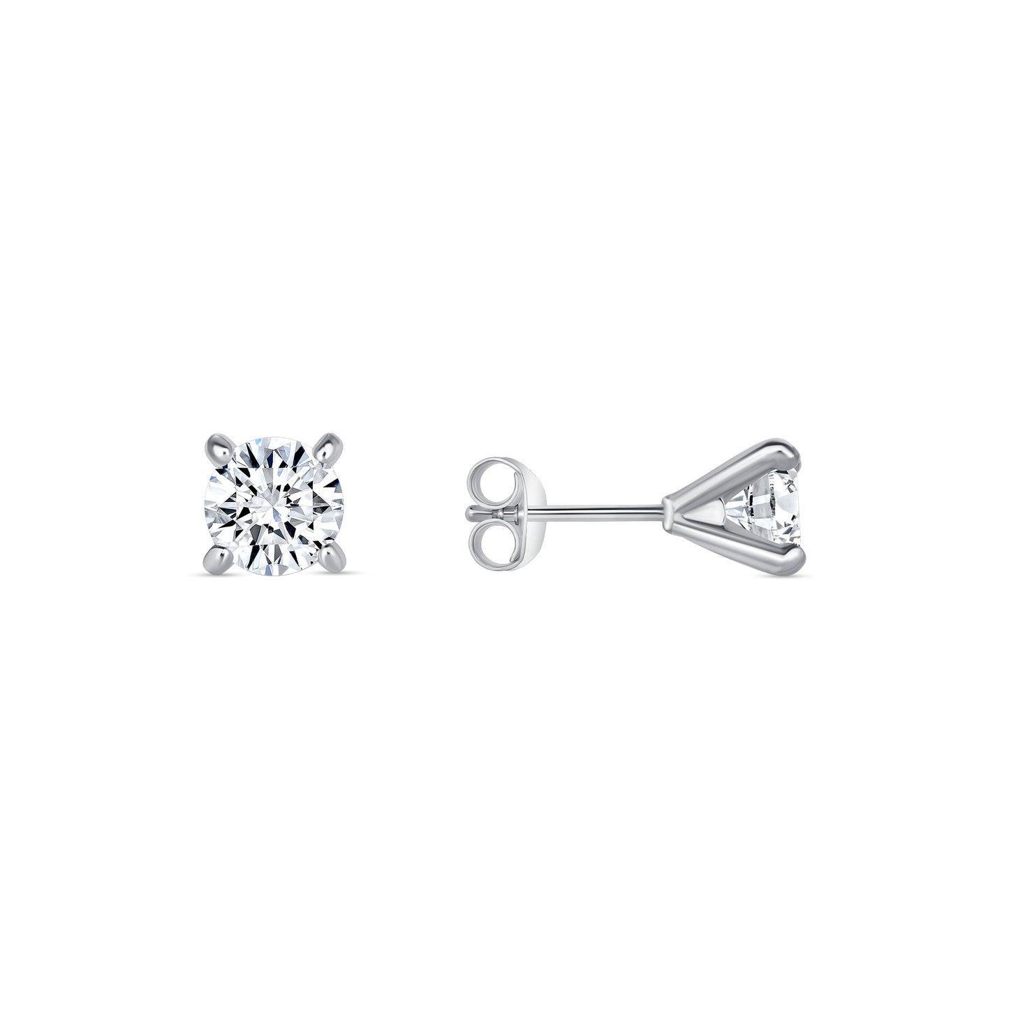 Silver 925 Rhodium Plated 5 mm. Round Moissanite Stud Earring. MHE00003-5MM