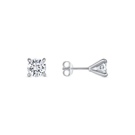 Silver 925 Rhodium Plated 5 mm. Round Moissanite Stud Earring. MHE00003-5MM
