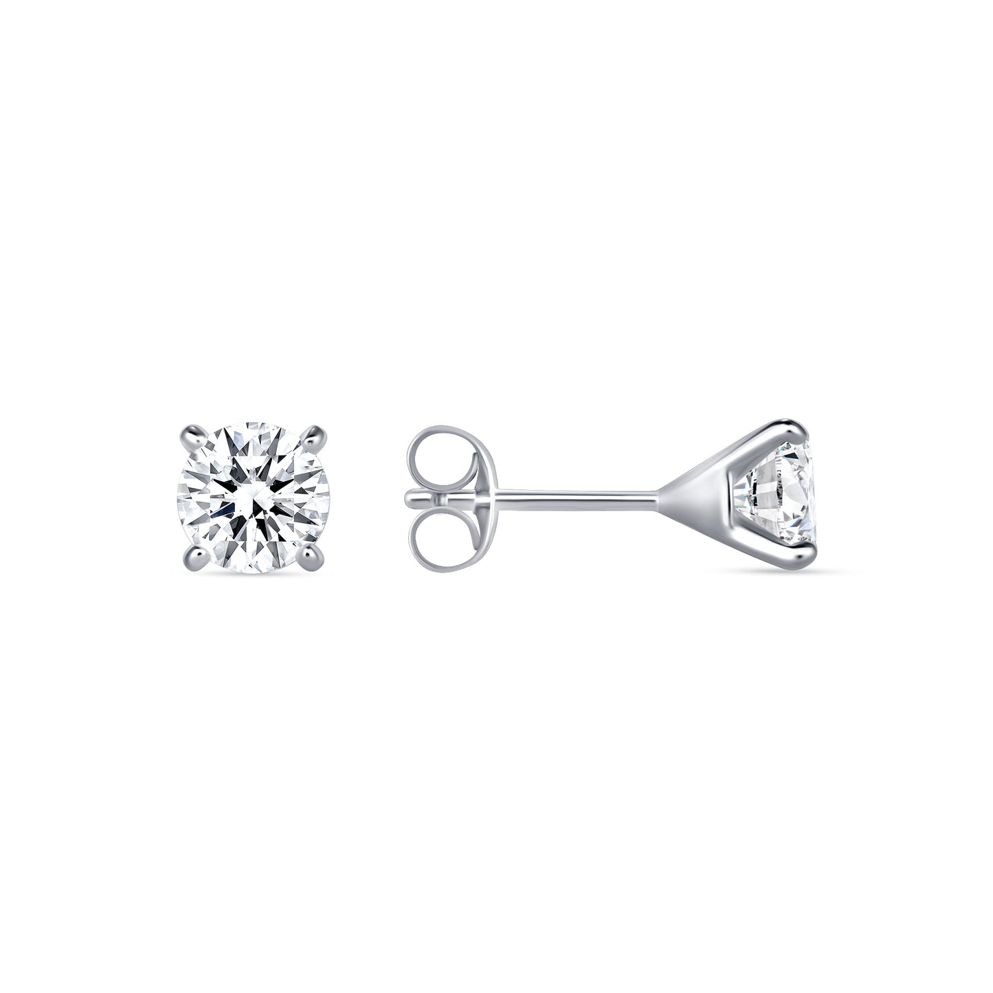 Silver 925 Rhodium Plated 6 mm. Round Moissanite Stud Earring. MHE00004-6MM