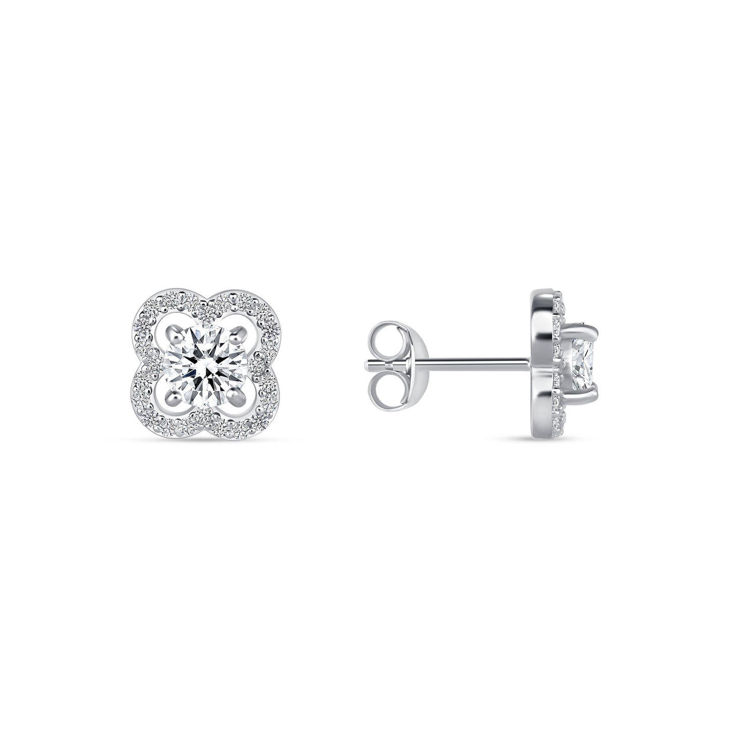 Silver 925 Rhodium Plated 5 mm. Round Moissanite Stud Earring. MHE00010-5MM