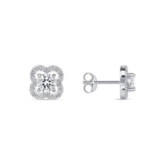 Silver 925 Rhodium Plated 5 mm. Round Moissanite Stud Earring. MHE00010-5MM