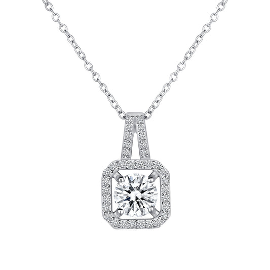 Silver 925 Round 1 Carat Moissanite Square 16" Necklace. MHN00004-1CT