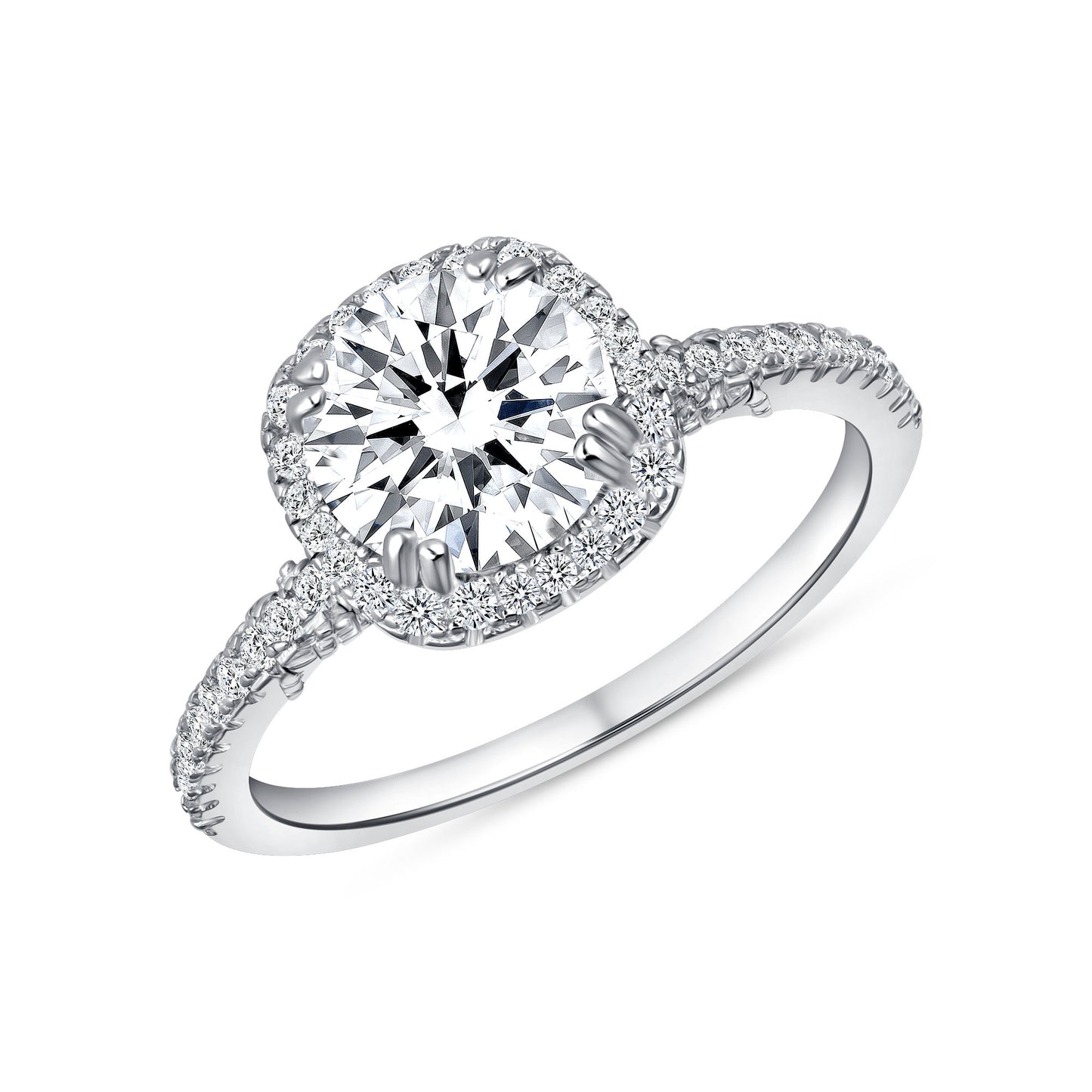 Silver 925 Rhodium Plated 2 Carat Moissanite Round Solitaire Ring. MHR00009-2CT