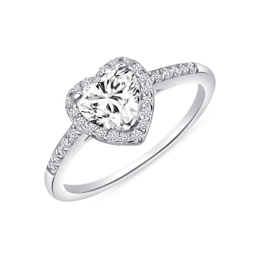 Silver 925 Rhodium Plated 1 Carat Moissanite Heart Solitaire Ring. MHR00027-1CT