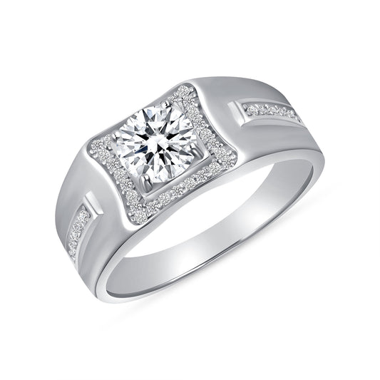 Silver 925 Rhodium Plated 1 Carat Moissanite Solitaire Men's Ring. MHR00034-1CT