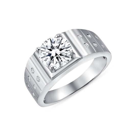 Silver 925 Rhodium Plated 2 Carat Moissanite Solitaire Men's Ring. MHR00035-2CT