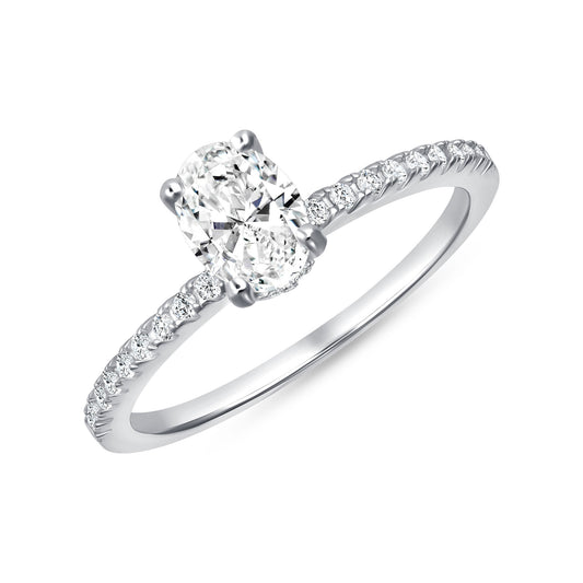 Silver 925 Rhodium Plated 1 Carat Moissanite Oval Solitaire Ring. MHR00039-1CT