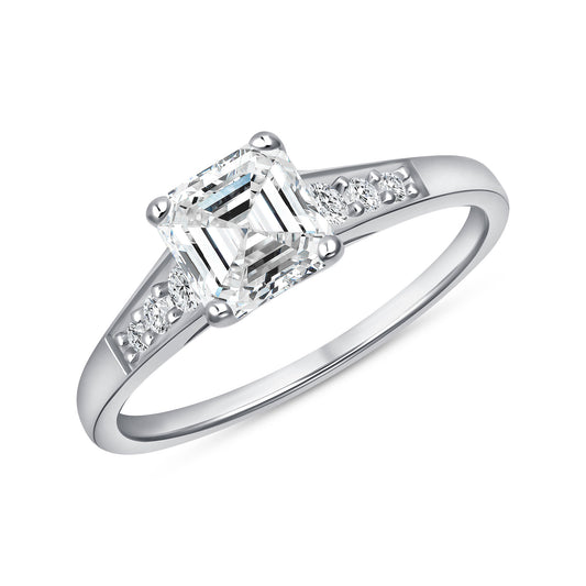 Silver 925 Rhodium Plated 1.2 Carat Moissanite Square Solitaire Ring. MHR00041-1.2CT