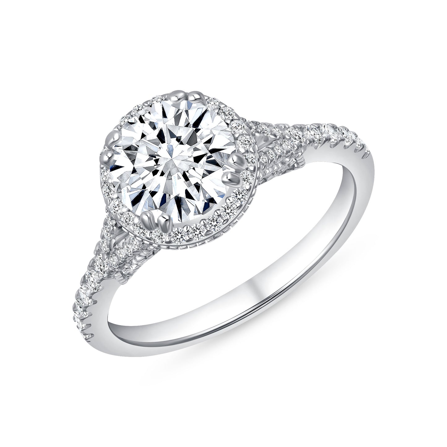 Silver 925 Rhodium Plated 2 Carat Moissanite Round Solitaire Ring. MHR00020-2CT