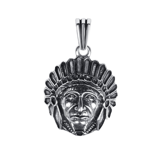 Silver 925 American Native Chief Head Oxidized Pendant. NATIVE01