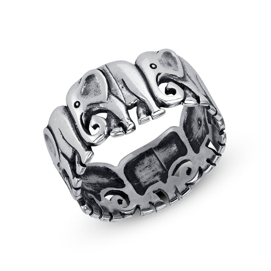 Silver 925 Rhodium Plated Oxidized Elephant Ring. OBY012