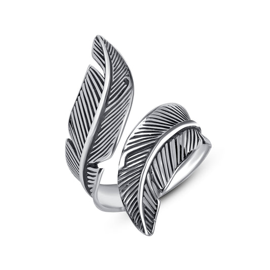 Silver 925 Rhodium Plated Oxidized Leaves Ring. OBY102